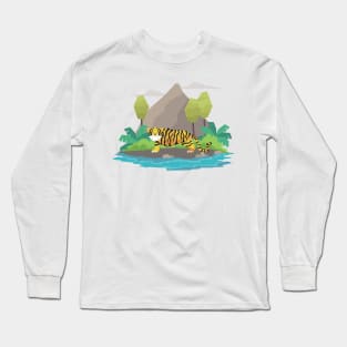 Geometric trendy flat style tiger illustration Long Sleeve T-Shirt